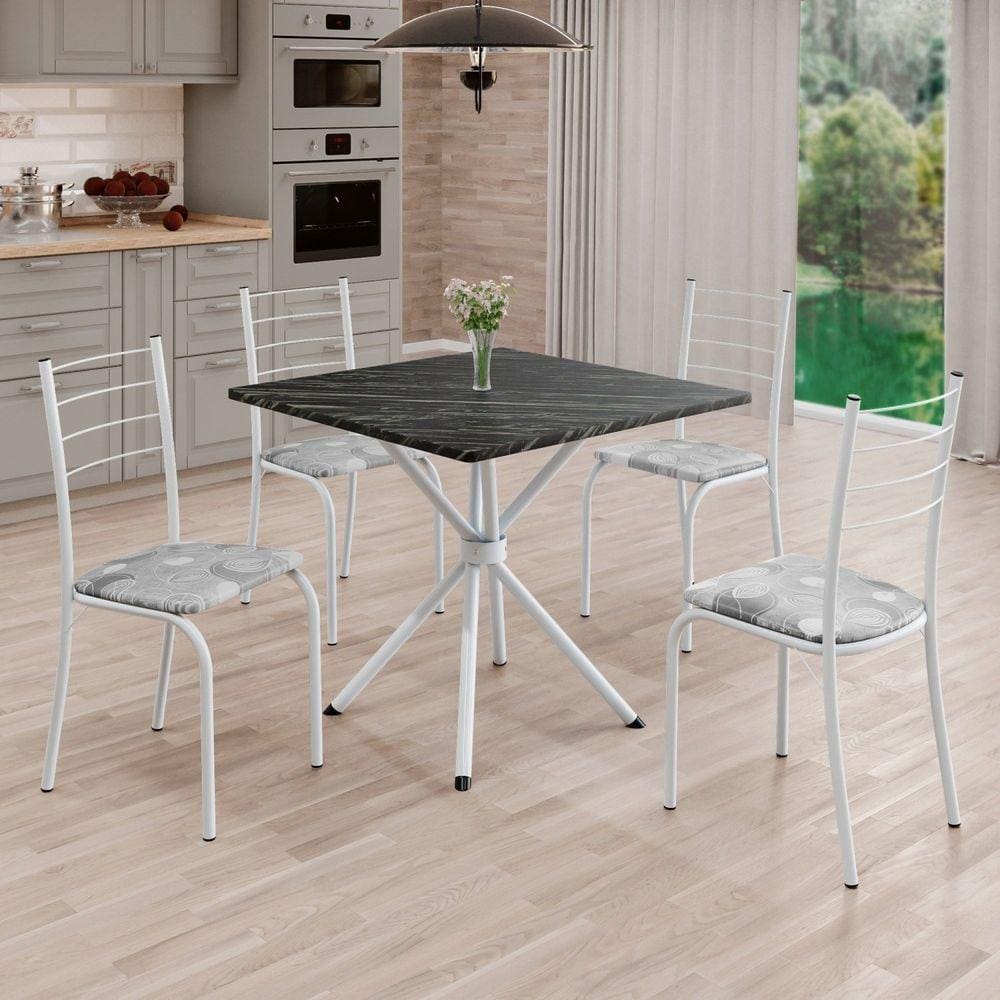 Conjunto Sala de Jantar Mesa Quadrada 70x70cm Tampo Madeira Mdp Indiana 4 Cadeiras Rio Paraopeba / Branco