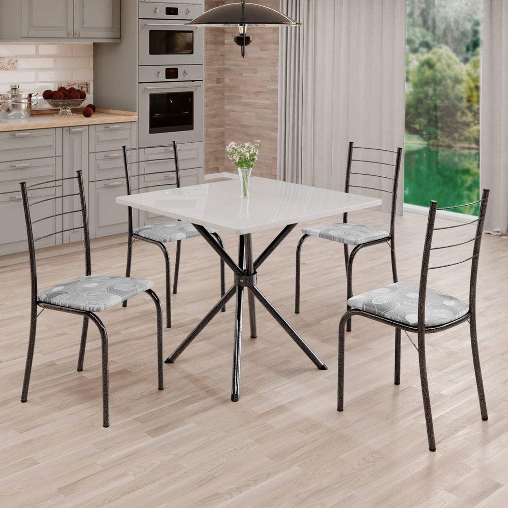 Conjunto Sala de Jantar Mesa Quadrada 70x70cm Tampo Madeira Mdp 4 Cadeiras Rio Paraopeba / Mart Prata