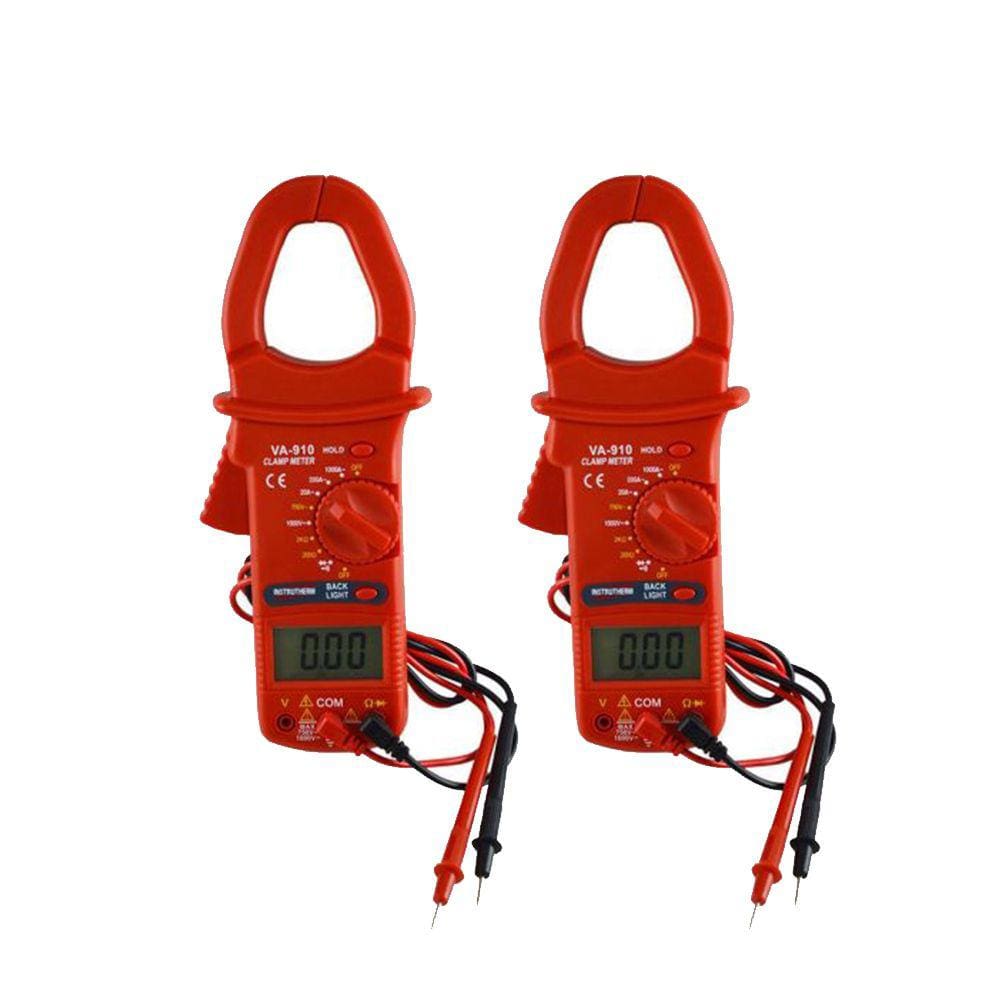 Kit 2 Alicate Volt Amperímetro Digital Tensão Corrente Diodo Continuidade Hold Ponta Va-910 Portátil Estojo Instrutherm