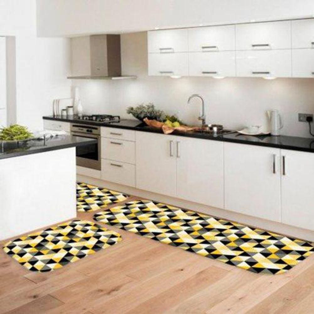 Kit Tapete De Cozinha Multi Triângulos Amarelos - Único