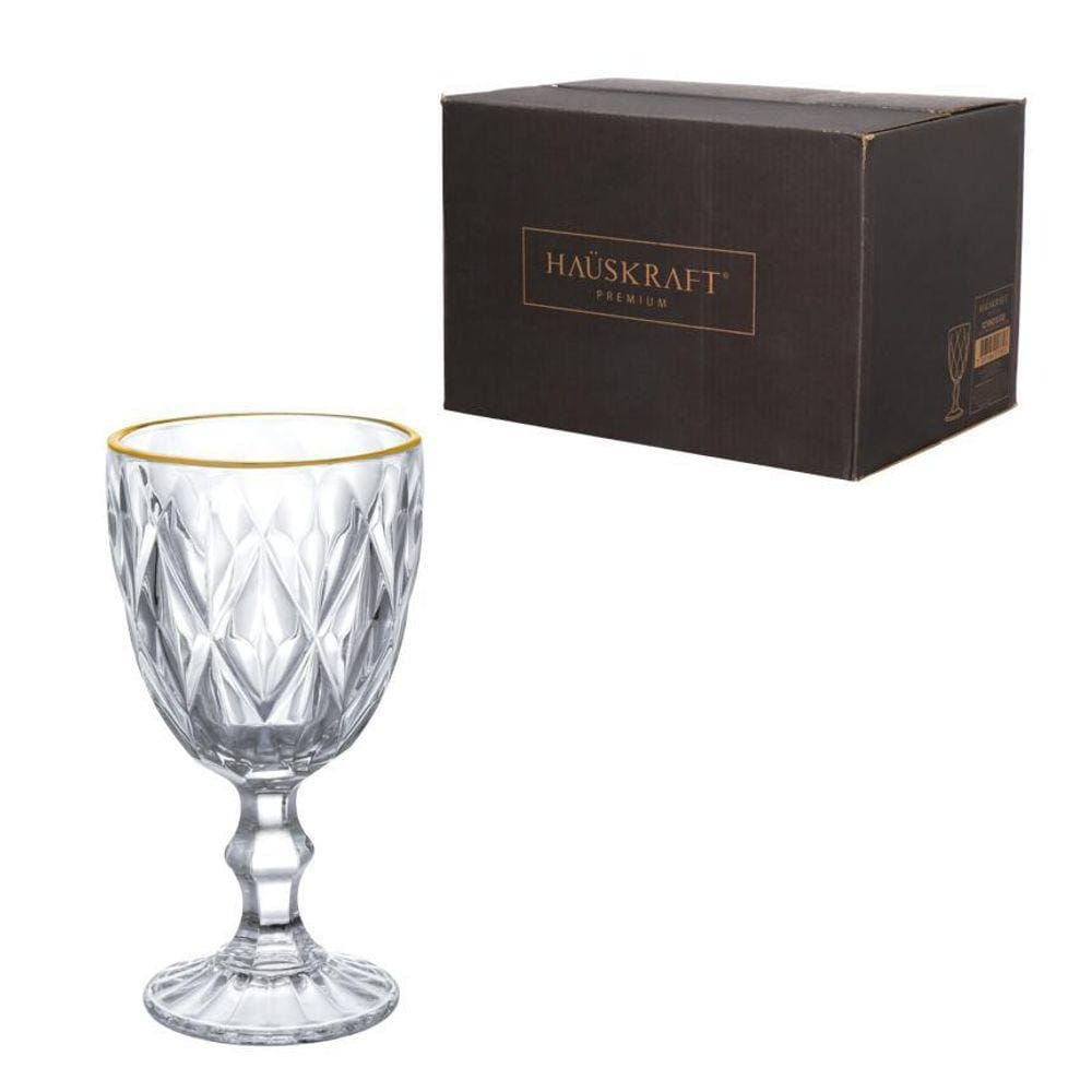 Jogo Taça Transparente Borda Dourada 320Ml 6 Peças