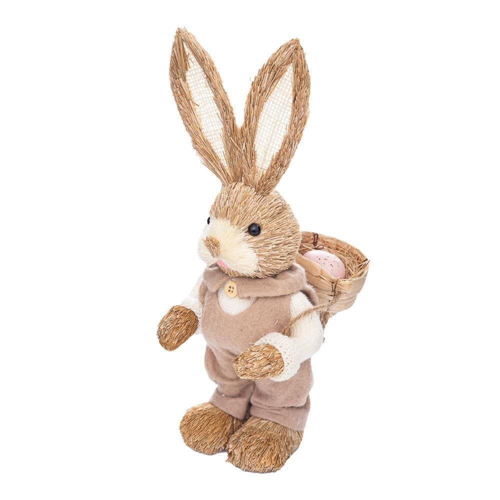 Coelho De Palha Colonial 36X13X16Cm Decoração De Páscoa