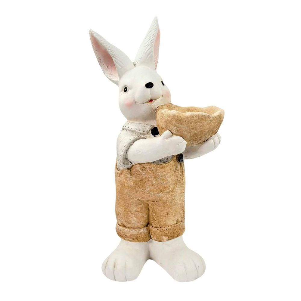 Coelho Campestre Decorativo Resina Com Cesto 47Cm