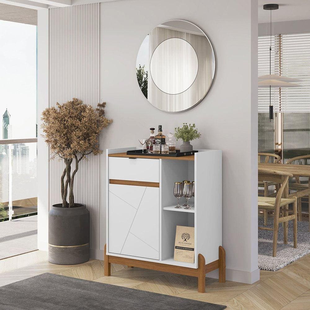 Aparador Bar para Sala de Jantar Bari Branco/Cedro
