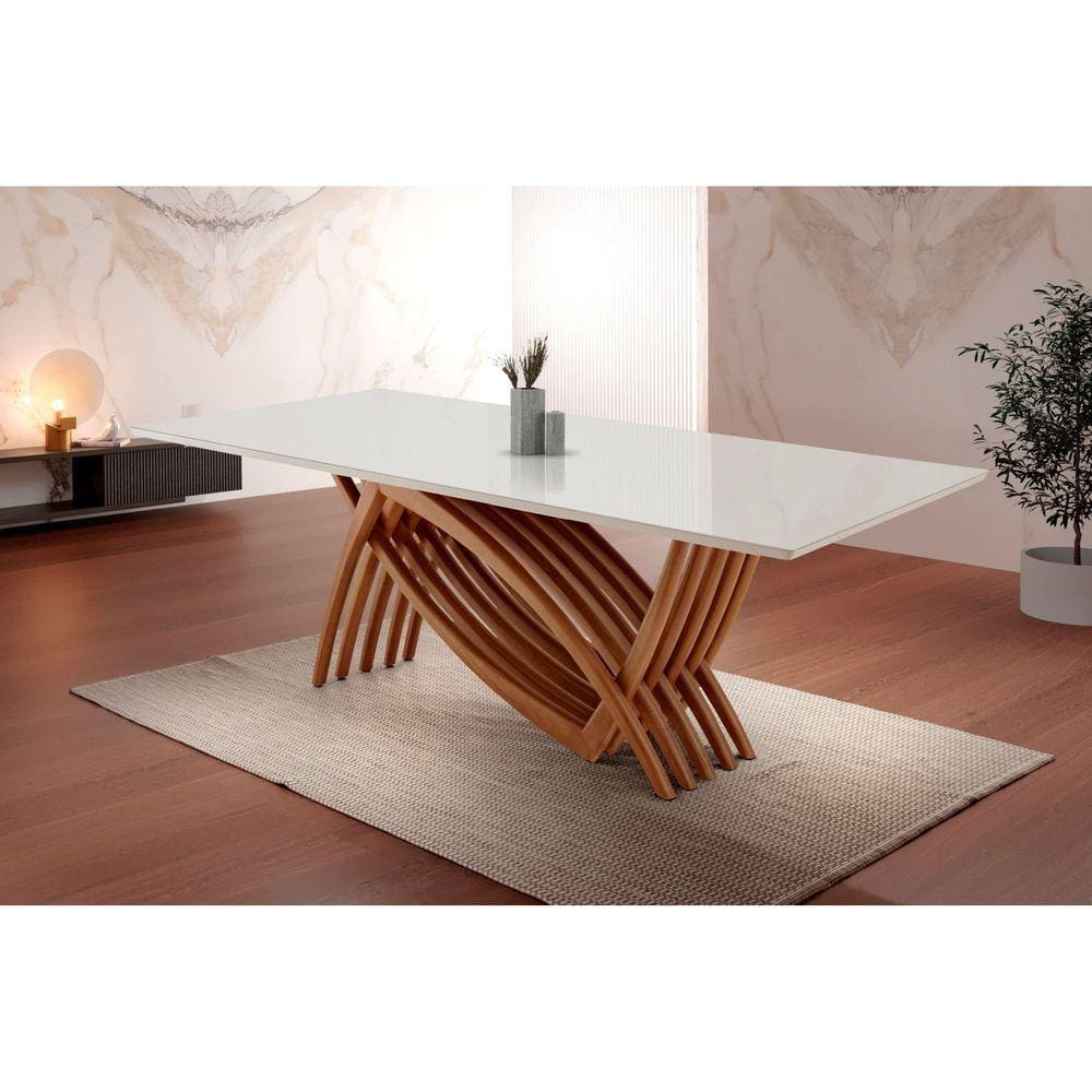 Mesa para Sala de Jantar Zurick 2200 X 1100 Imbuia Natural/Laq. Off White