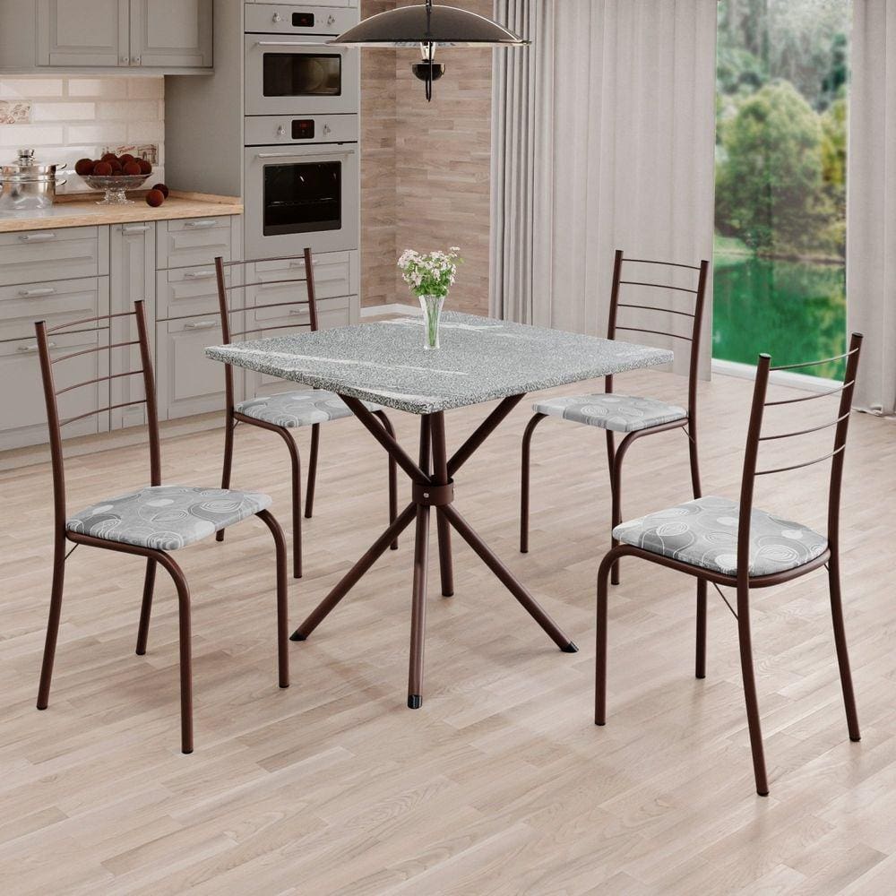 Conjunto Sala de Jantar Mesa Quadrada 70x70cm Tampo Granito Topázio 4 Cadeiras Rio Paraopeba / Marrom