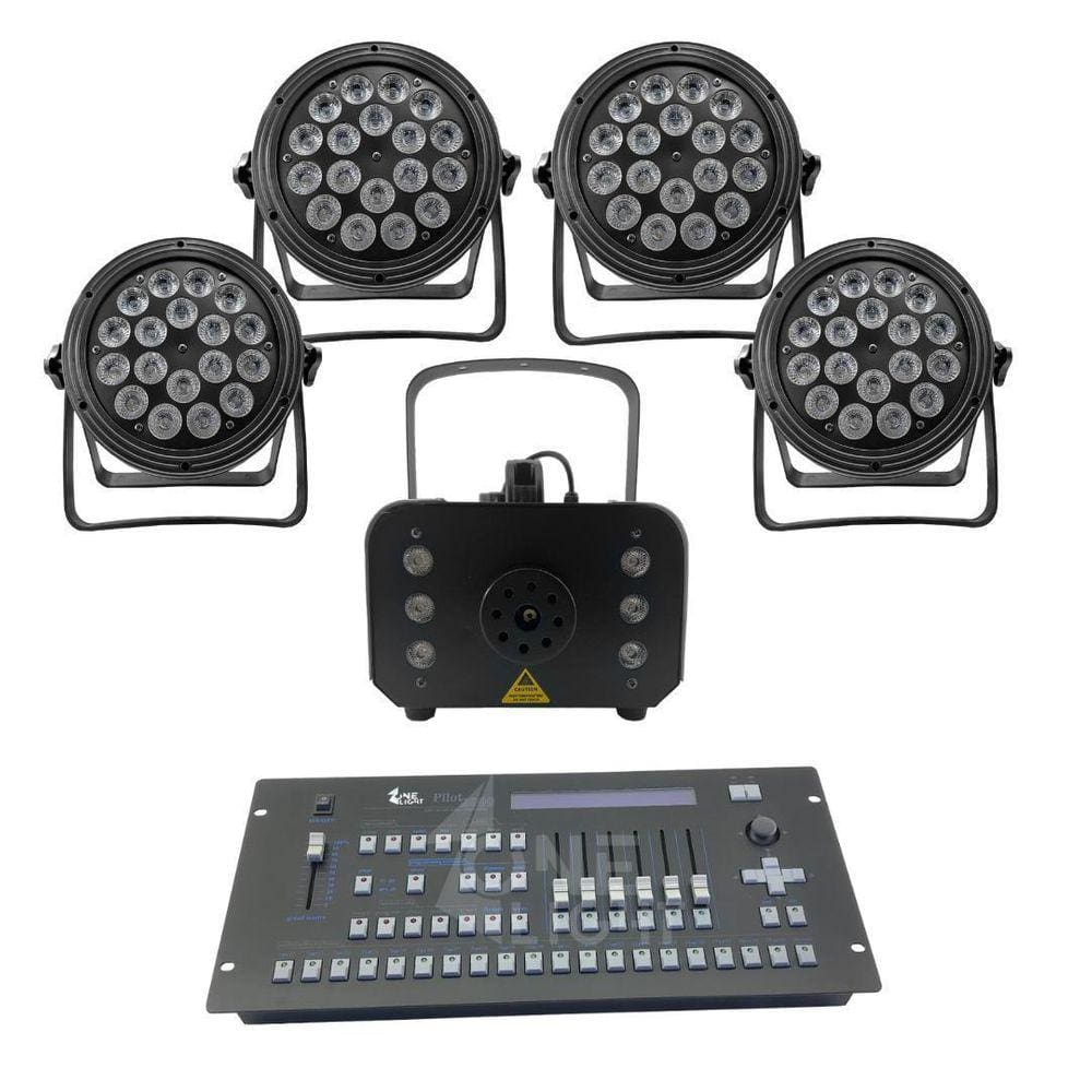Kit 4 Par Led Slim + Máquina De Fumaça 1200W + Mesa Pilot
