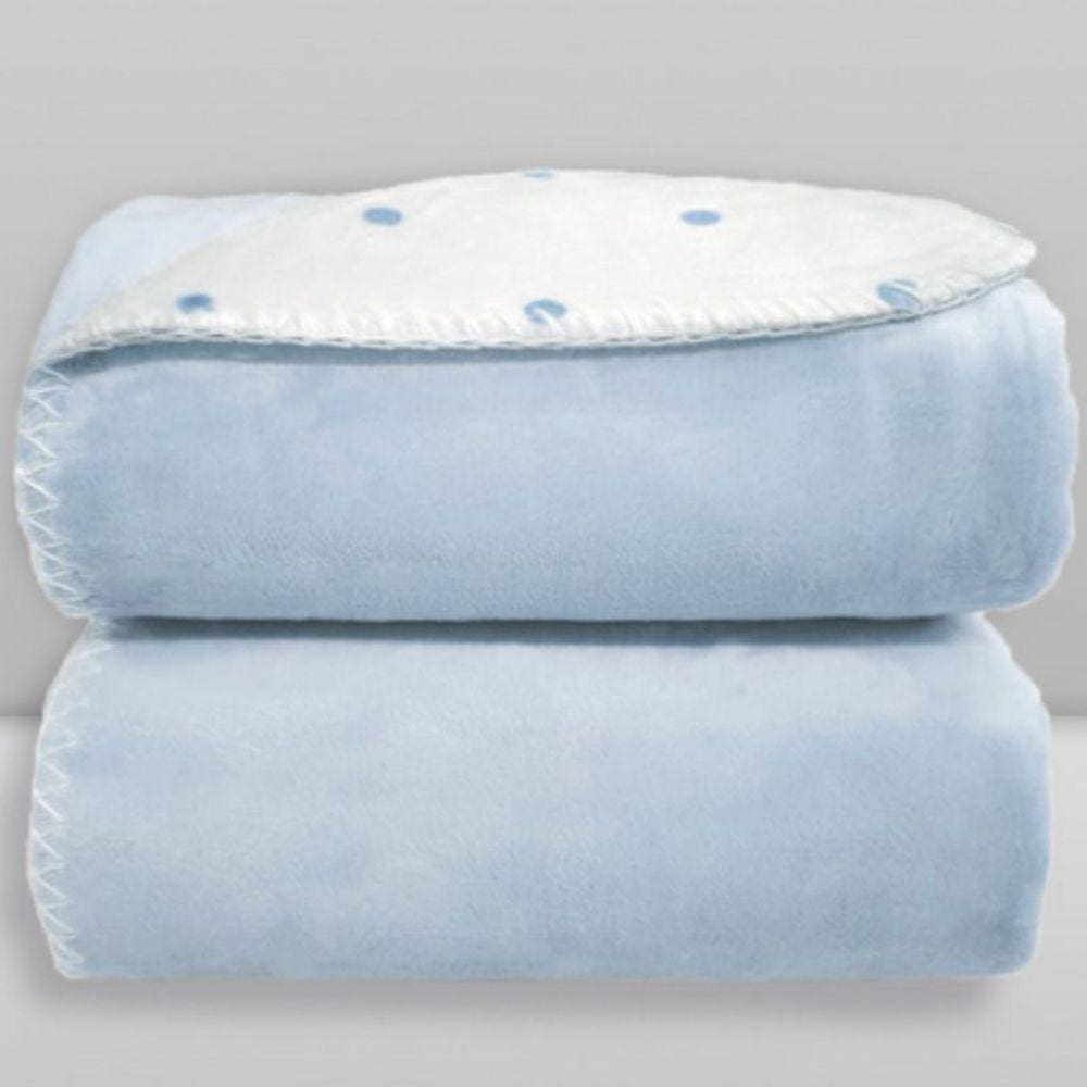 Manta Dupla Face Poá Azul Bebê - Laço Bebê