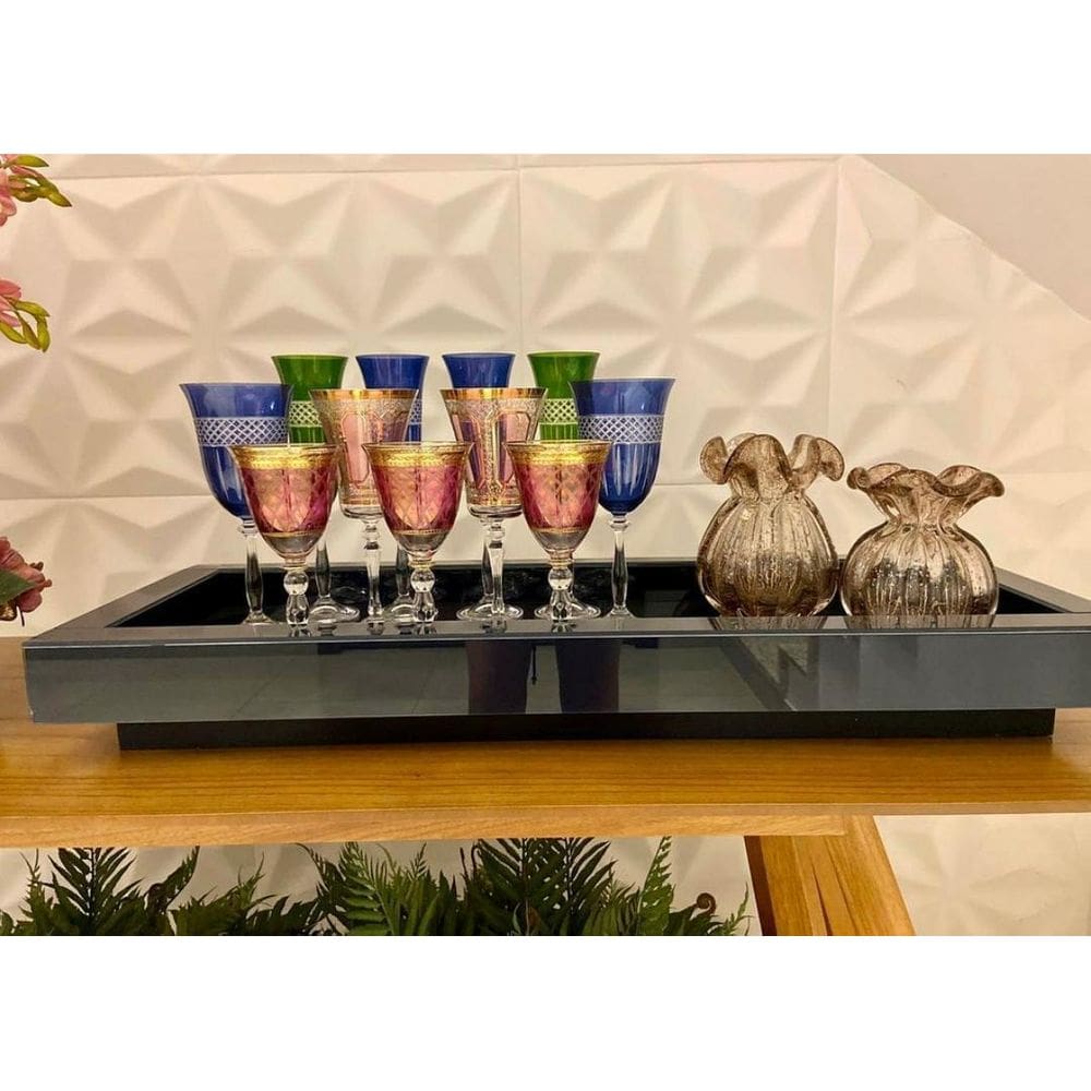Bandeja Preta Vidro Decoração Luxo 50X30