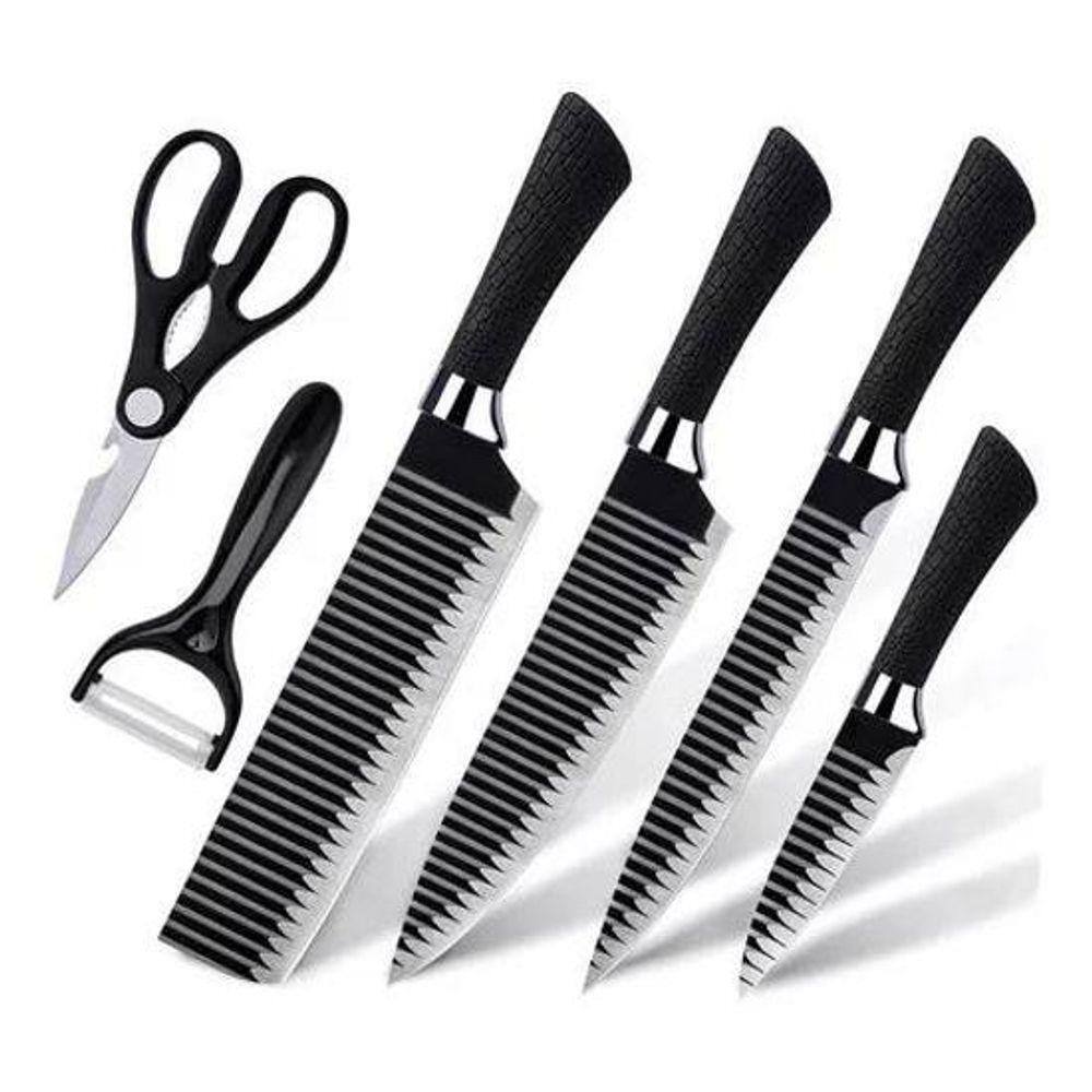 Kit Jogo Facas Churrasco/Cozinha 6 Peças Aço Inox: Facas