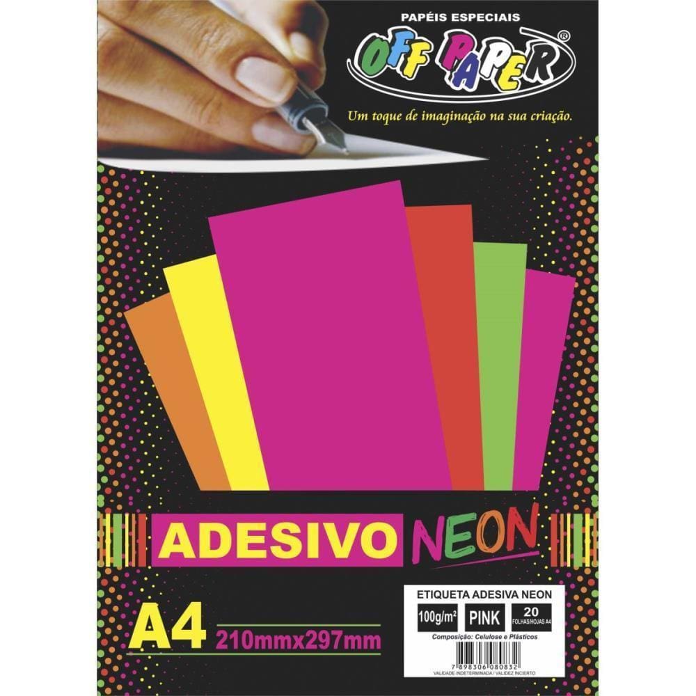 Papel A4 Neon Adesivo Pink 100G.