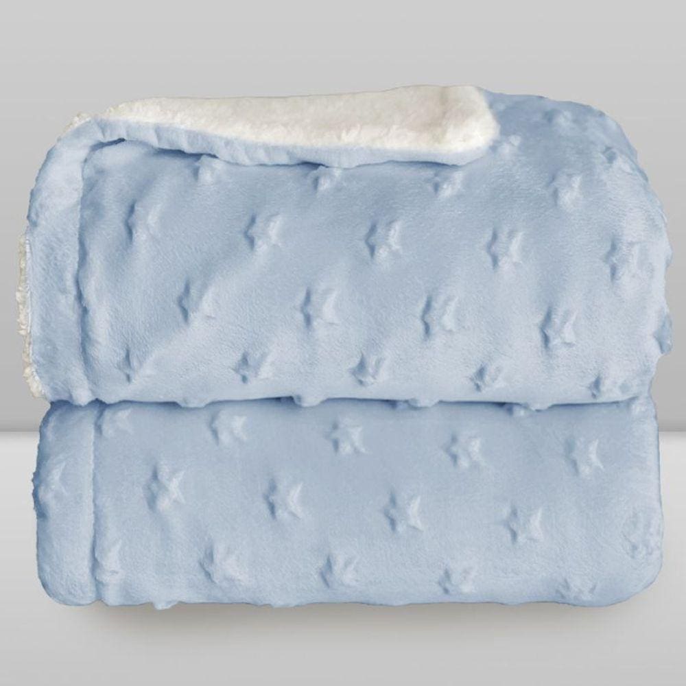 Cobertor Plush com Sherpa Stars Azul - Laço Bebê