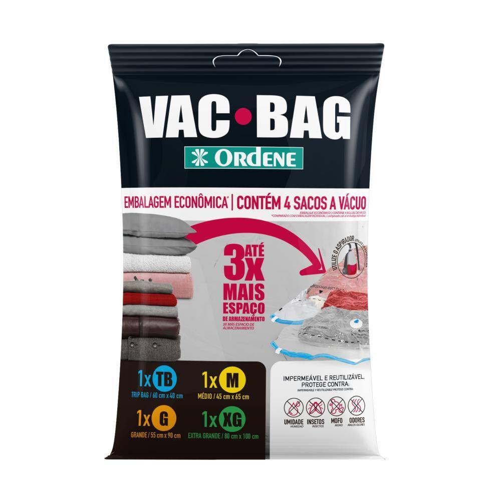 Vac Bag Conjunto 4 Sacos A Vácuo Para Armazenamento Organizador 1 Trip Bag 1M 1G 1XG Ordene Cristal