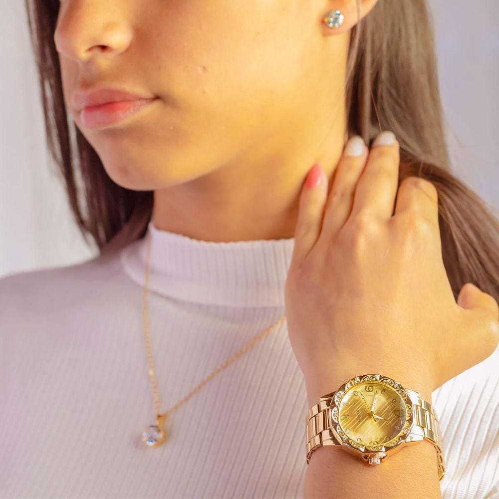 Relógio Feminino Dourado Quartz Para Presente