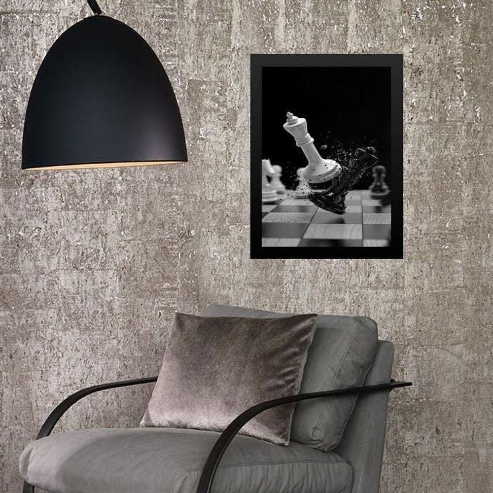 Quadro Jogo Xadrez-Preto E Branco 45X34Cm - Com Vidro