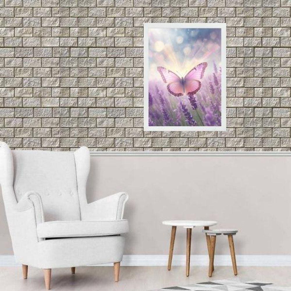 Quadro Borboleta Rosa Campo Lavanda 24X18Cm - Com Vidro