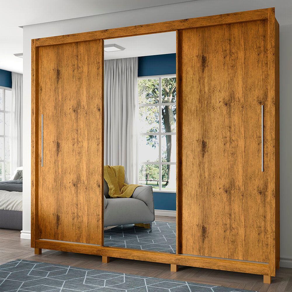 Guarda Roupa Casal 3 Portas 1 Porta Espelho Kit Pé Royale Madeirado - Gelius