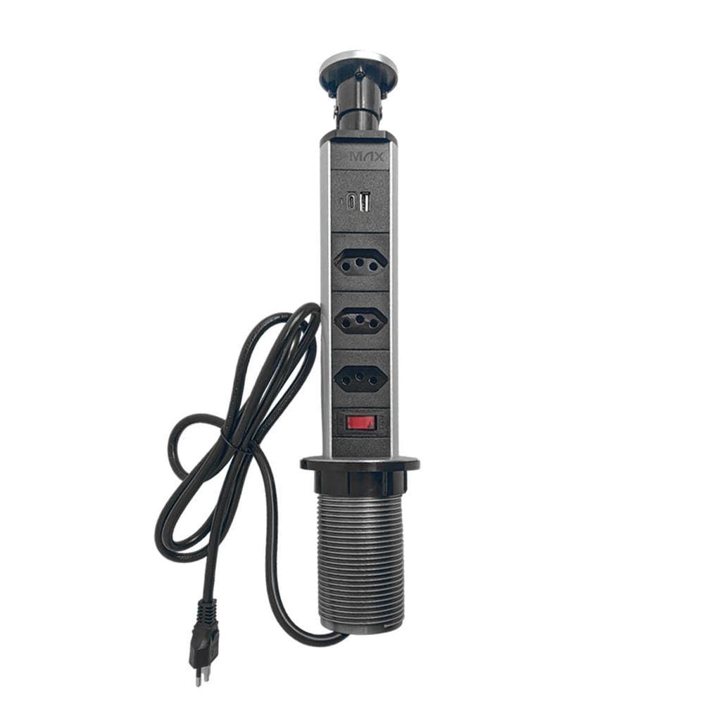 Torre Multiplug3 Tomada e USB de Embutir Bancada Retrátil