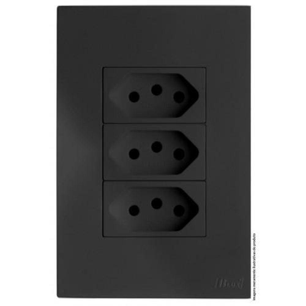 Cj Tomada Tripla 10A 4X2 - Recta Home Grafite Satin Fosco