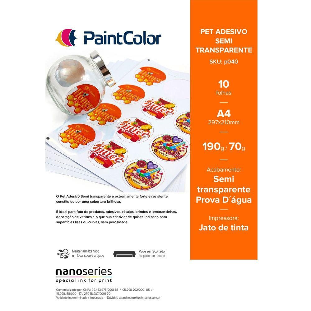 Vinil PET Adesivo Semi Transparente Prova Dagua A4 - 10 F