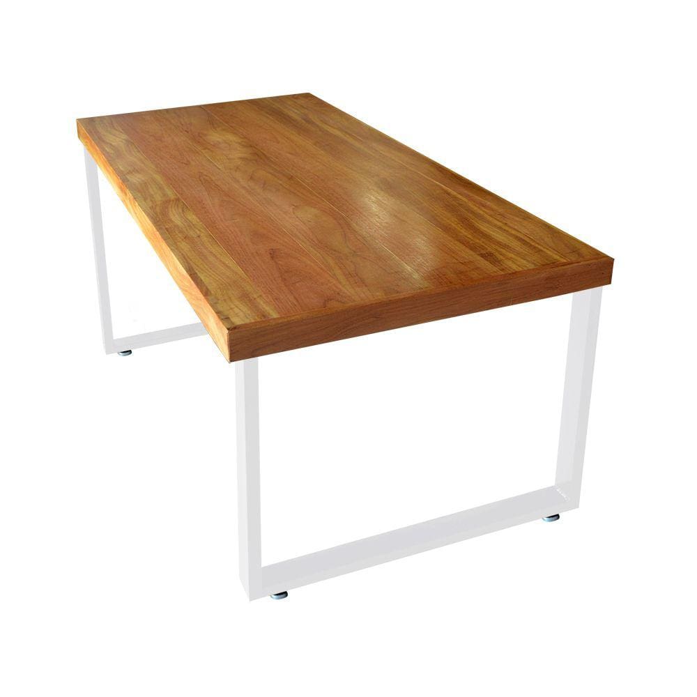 Mesa Industrial para Ambiente Biofílico Madeira Maciça Bernardo com Ferragem 1,30m Branco