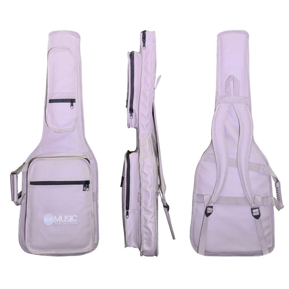 CAPA P/ GUITARRA PREMIUM COURO \"AMS\" BEGE