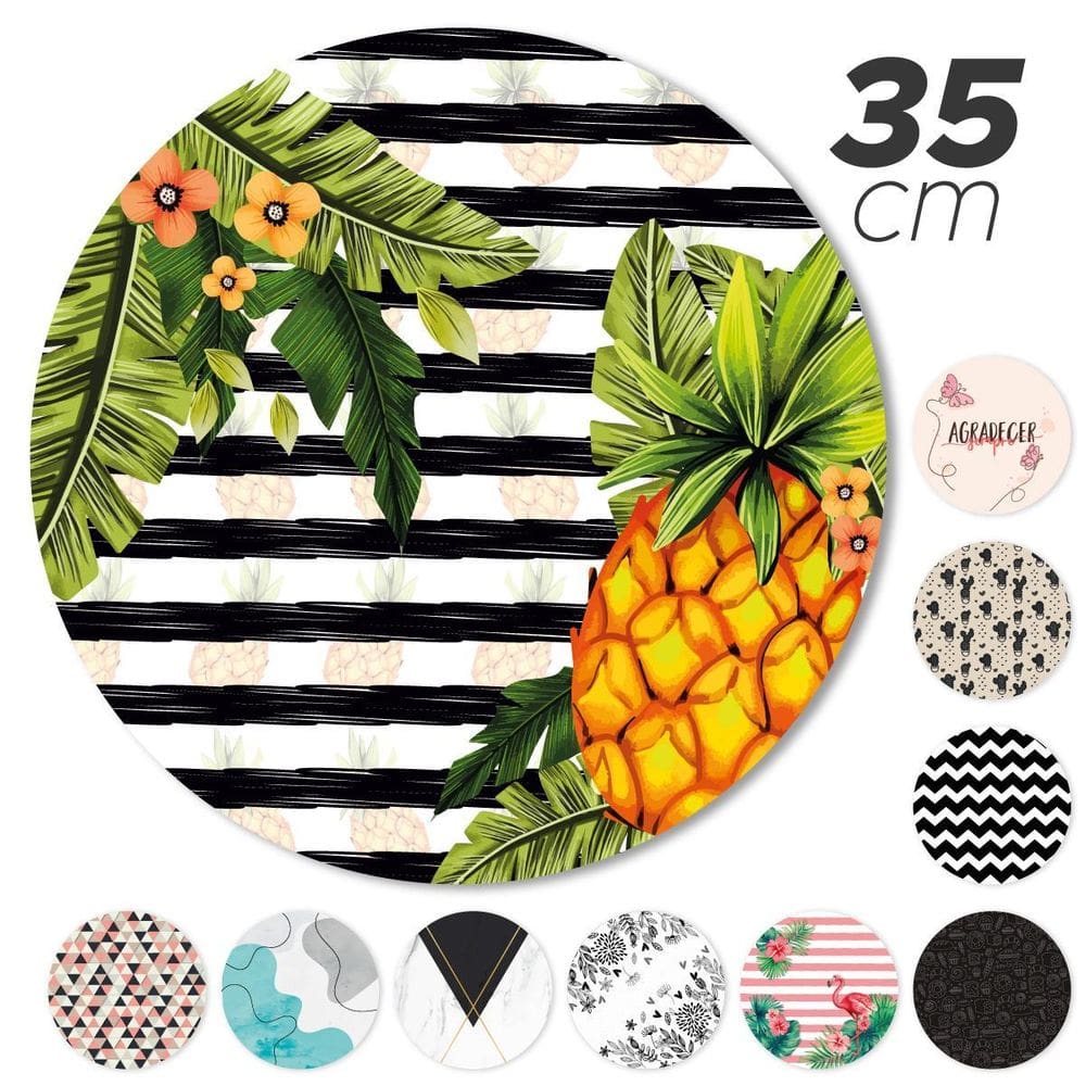 Kit 4 Peças Jogo Americano Base Redonda Mdf Sousplat Abacaxi