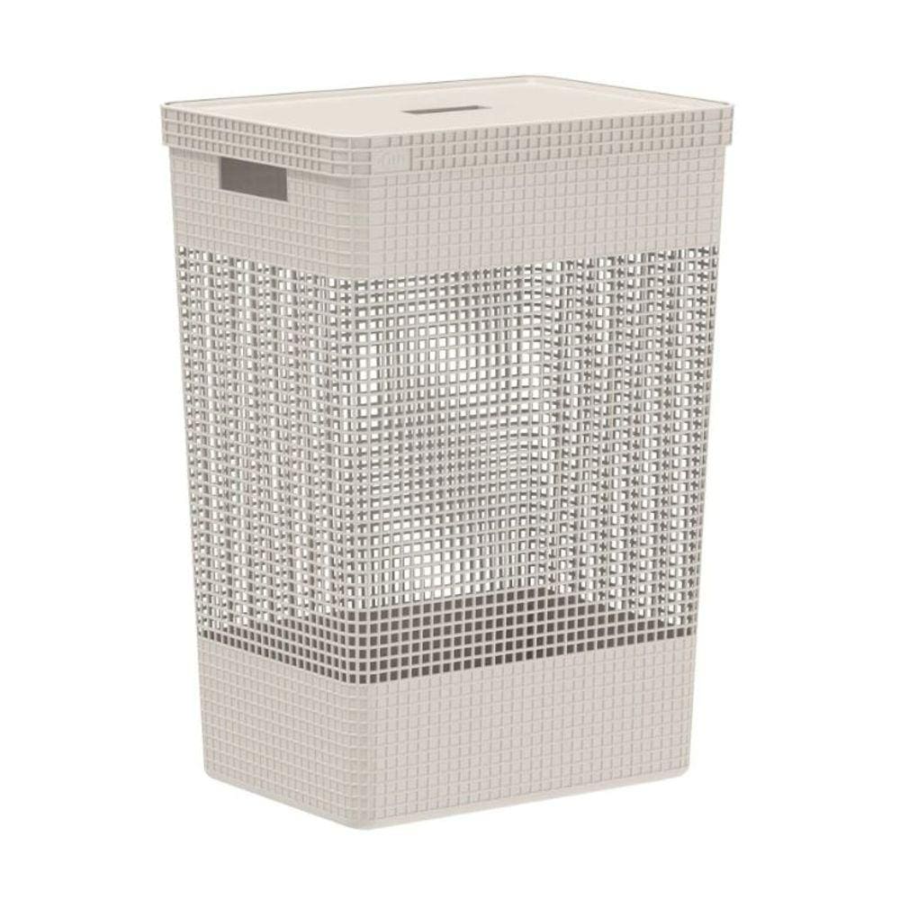 Cesto De Roupas Grid Com Tampa 49 Litros Bege - OU