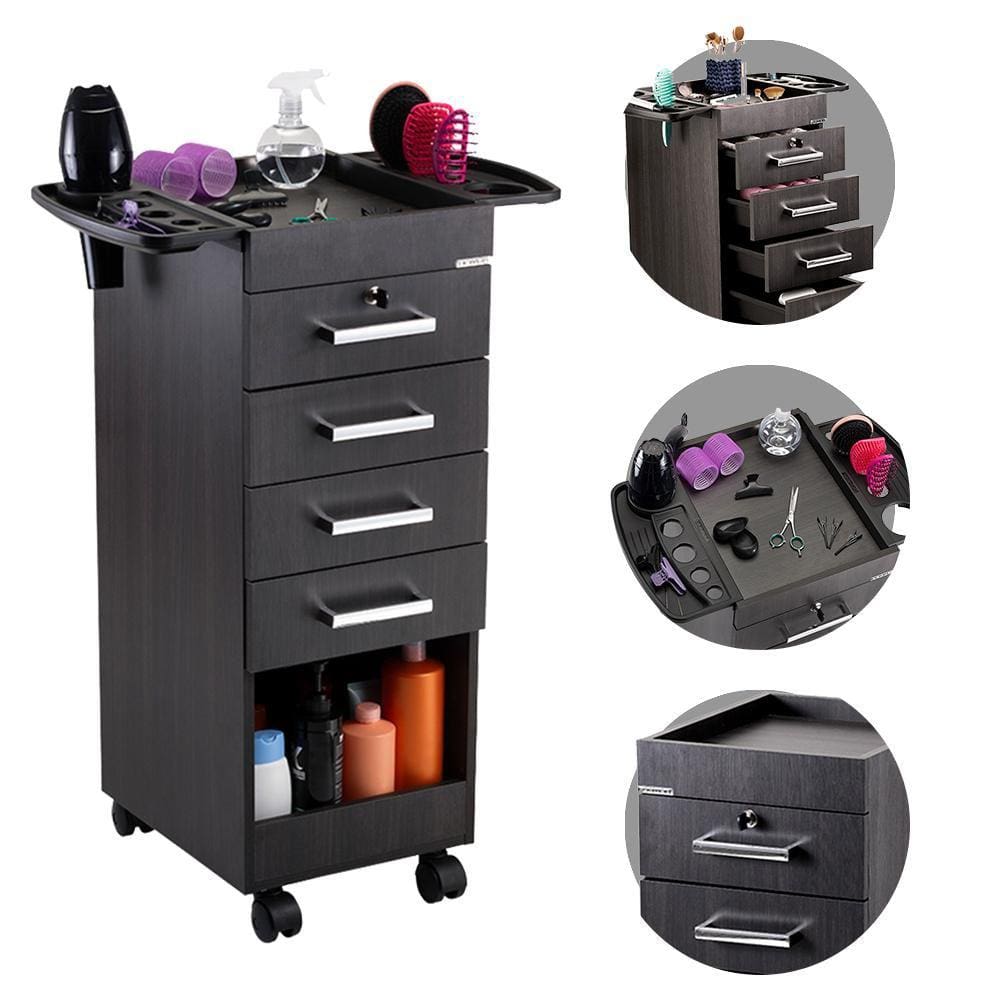 Carrinho Auxiliar de Salão de Beleza 4 Gavetas Estética Cabelereiro Monique Sem Gavetão Preto