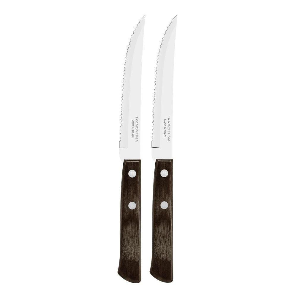 Kit 2 Facas Churrasco Tramontina Polywood Inox Cabo Castanho