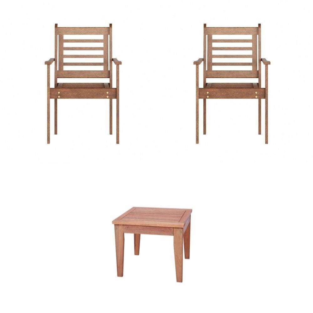Conjunto 2 Poltronas Empilháveis e Mesa de Centro Madeira Maciça Madeira