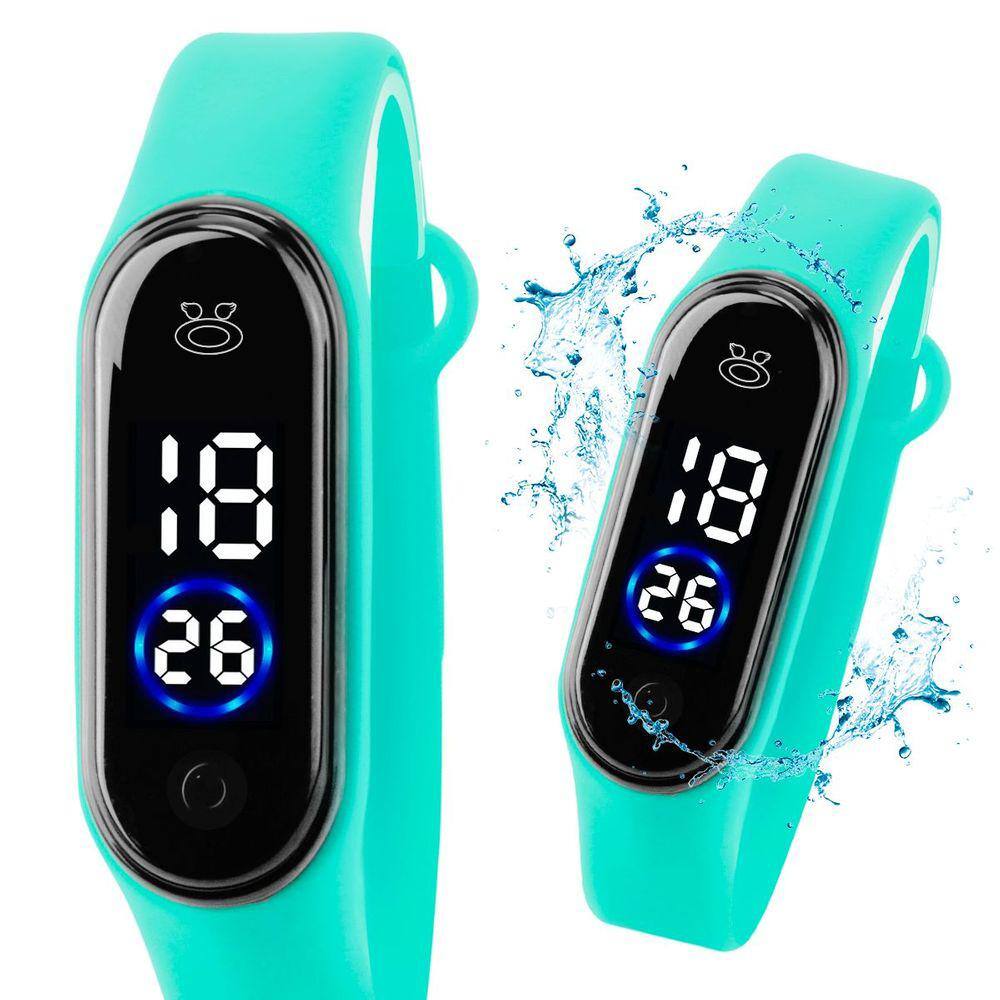 relogio bracelete prova dagua silicone digital feminino led ajustavel presente azul