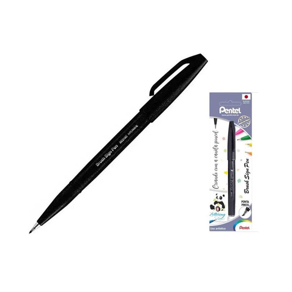 Caneta Brush Sign Pen Preto 1 UN Ponta Pincel - PENTEL