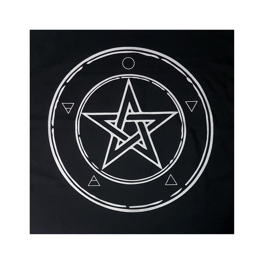 Toalha Pentagrama Força Wicca para Tarô Preto e Branco 70CM