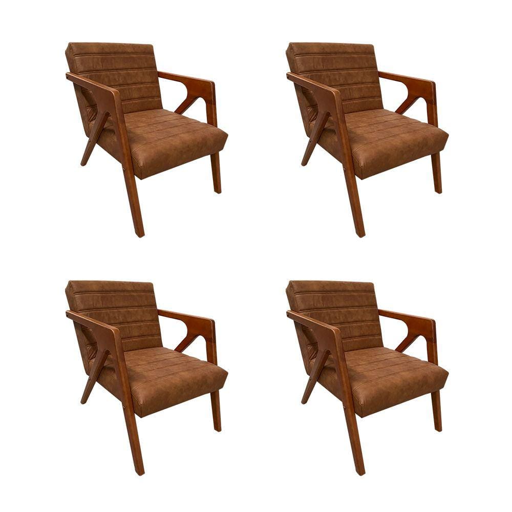 Kit 4 Poltronas para Sala de Tv Decorativa Ísis Couríssimo Marrom Pés em Madeira Maciça