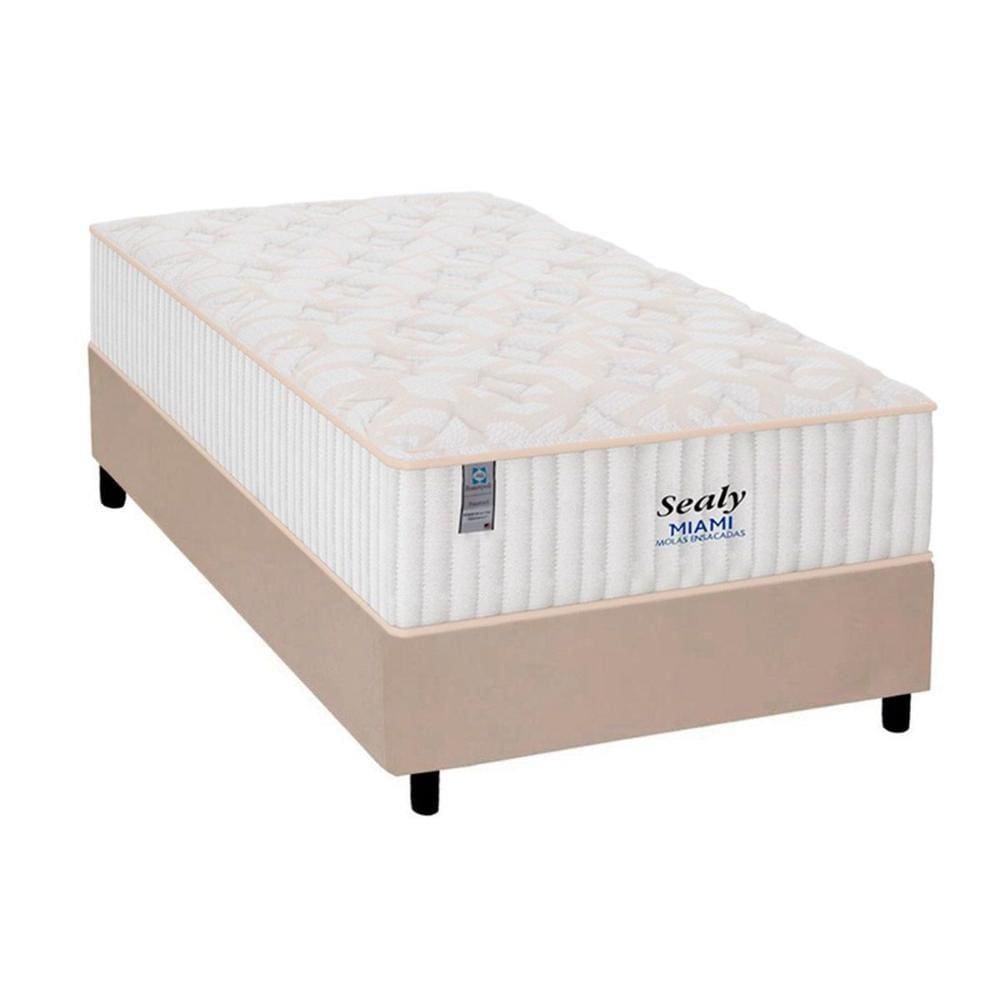 Cama Box Solteiro: Colchão Molas Ensacadas Sealy MasterPocket Miami + Base CRC Suede Clean(88x188)