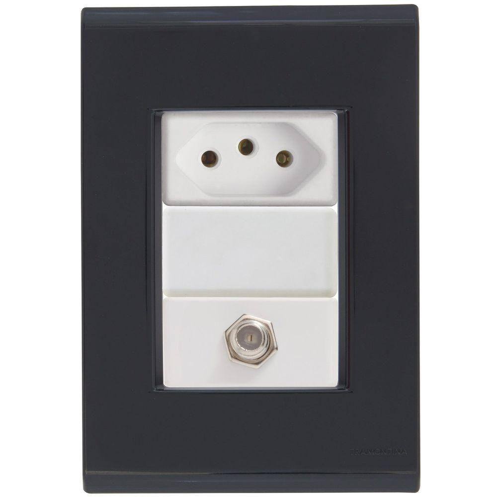 Cj Tomadas 10a E Tv Sat Coaxial Liz Grafite Tramontina Completo Pronto Tramontina