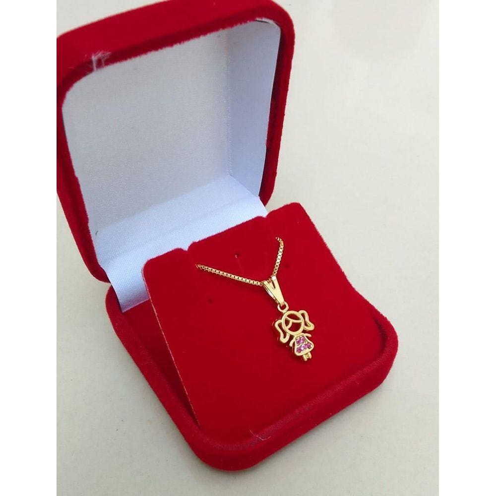 Colar Com 1 Pingente Filha Menina Folheado Em Ouro 18K- Mãe
