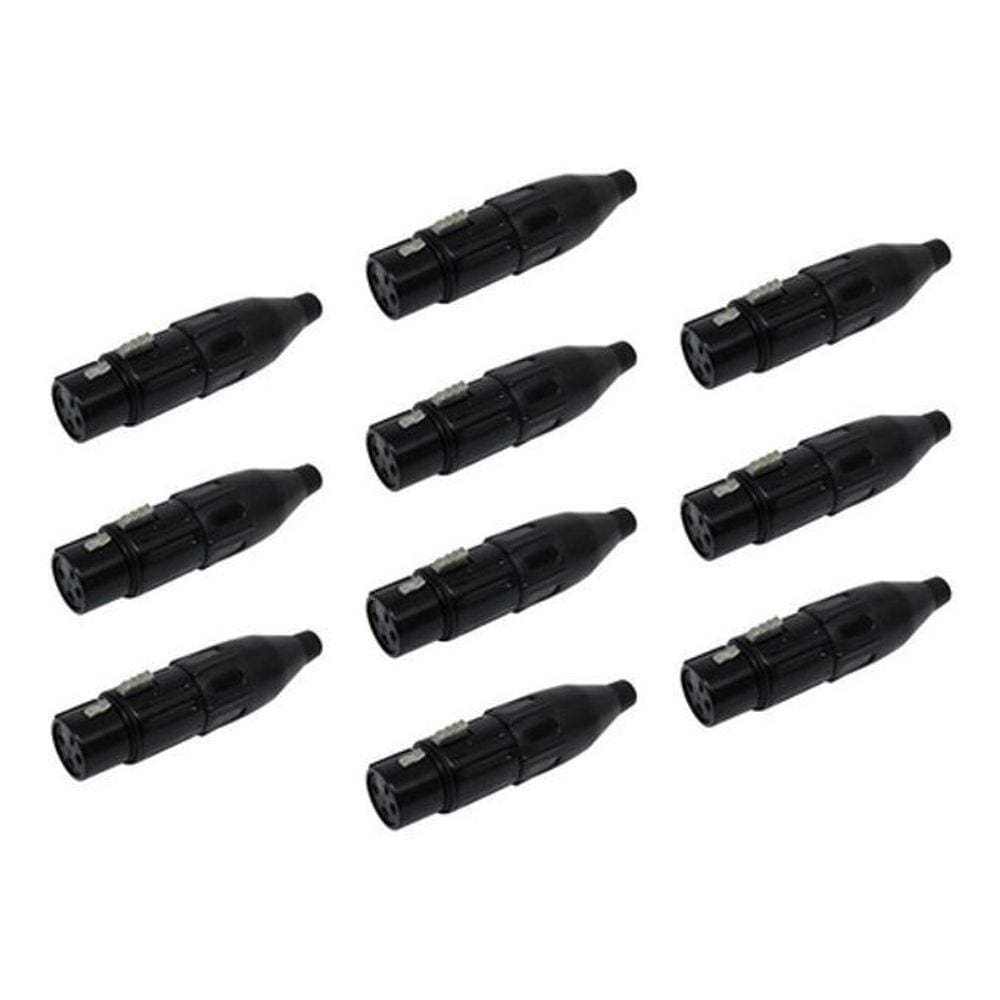 Kit 10 Conector Xlr Canon Femea Preto Csr 1029 Bk Csr