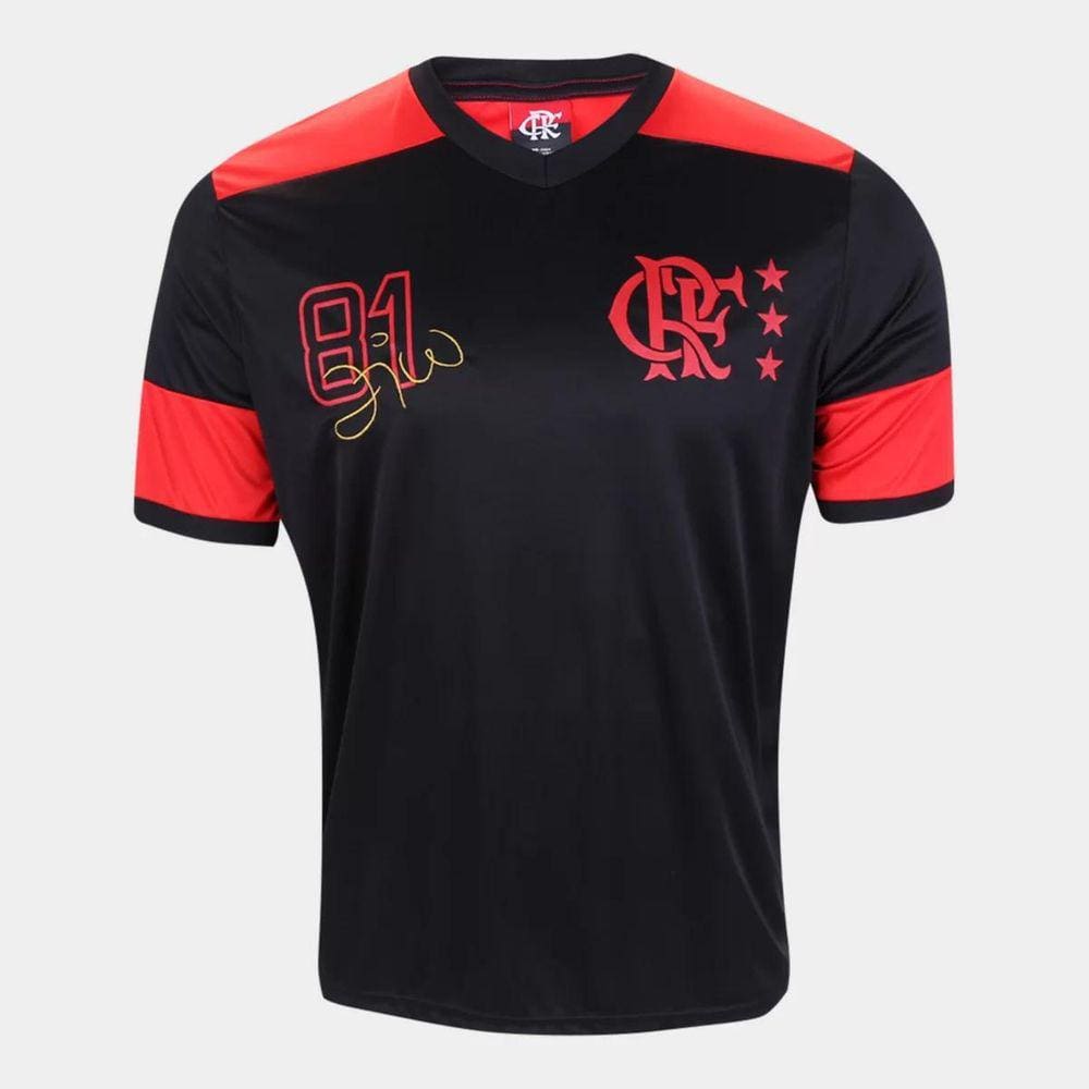 Camiseta Flamengo Retrô Zico Masculina - Preto e Vermelho