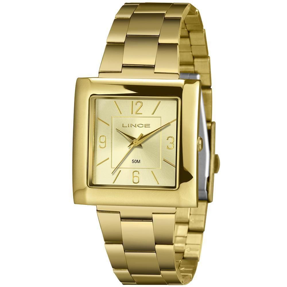 Relogio Lince Feminino Dourado Quadrado Aço Lqg4767L34 C2Kx