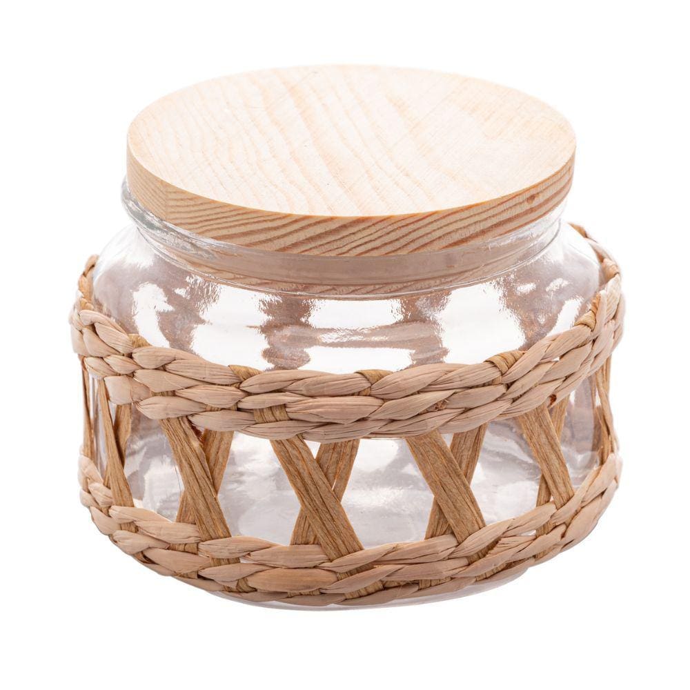 Porta Mantimentos 350ml Vidro Com Sisal Tampa De Madeira Wolff