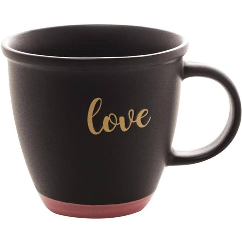 Caneca de Cerâmica Love Preto Matt/Rosa 380ml Bon Gourmet