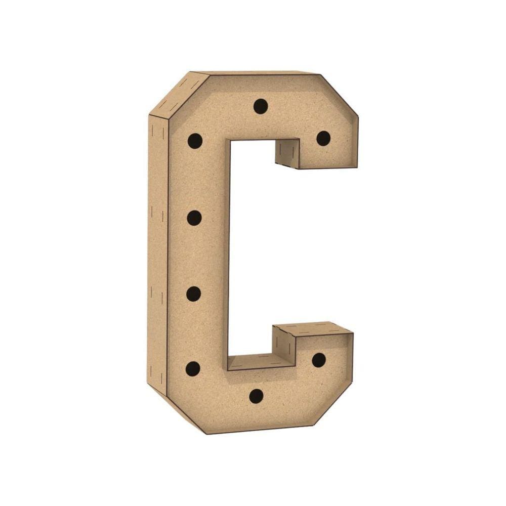 Letra Caixa Grande C Mdf 60Cm Altura Furo Lampada Iluminação