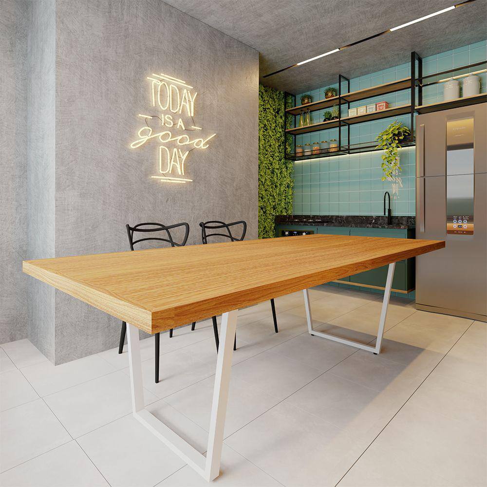 Mesa Industrial para Ambiente Biofílico Premium Madeira Maciça Lanna com Ferragem 3,00 X 1,00 Branco