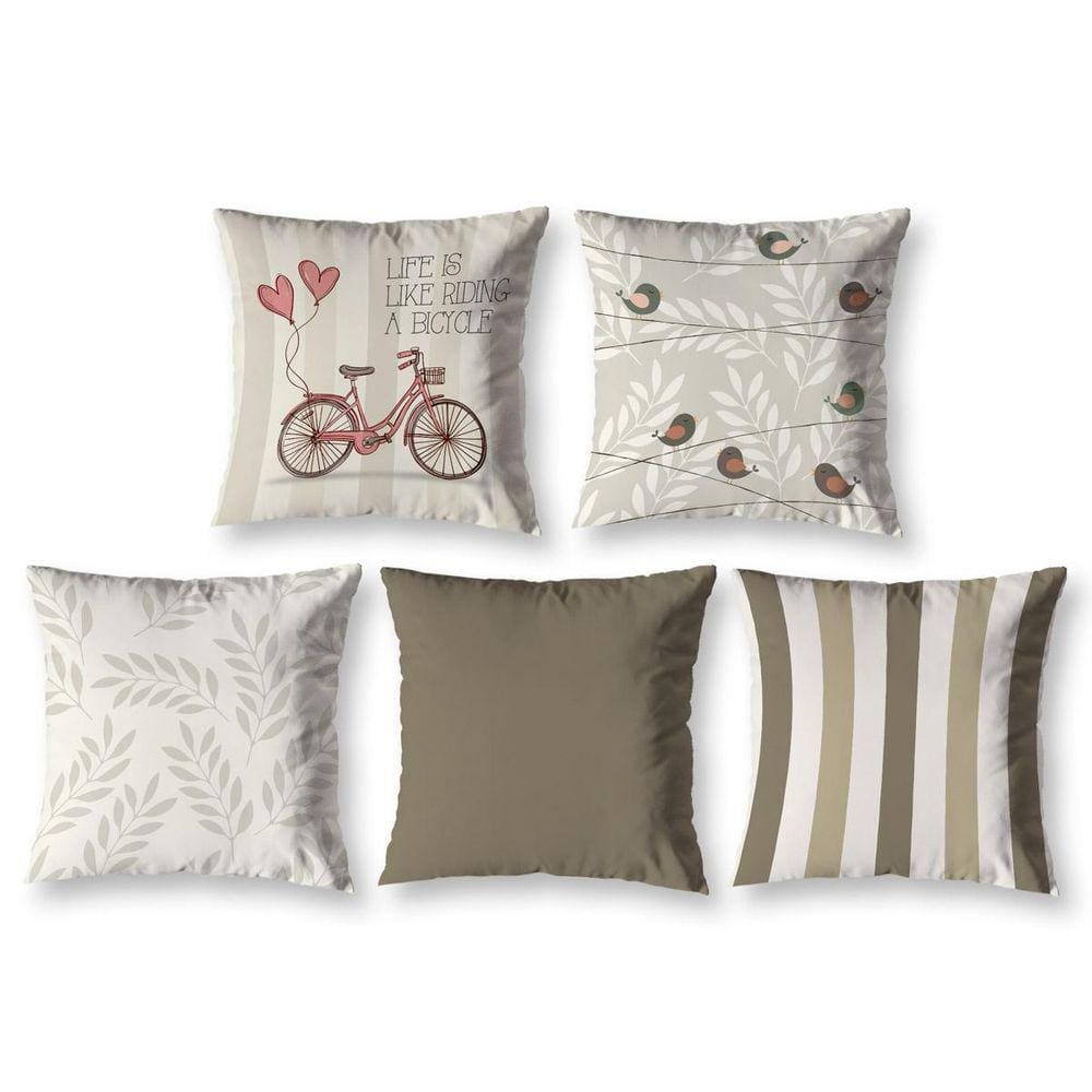 Kit 5 Almofadas Cheias 40 X 40 Estampadas Vintage Bike Caqui