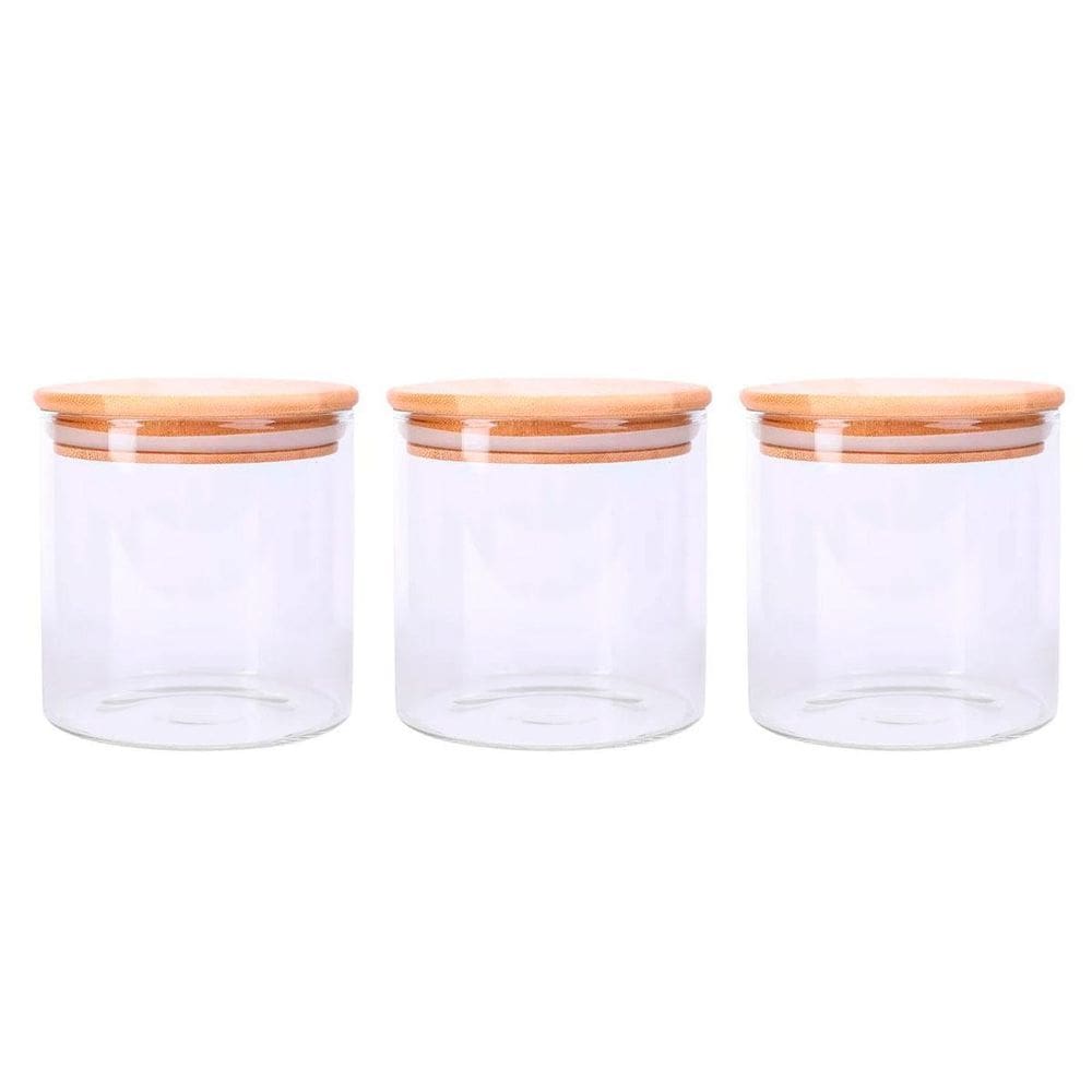 Conjunto 3 Potes Vidro 500Ml Tampa Madeira Bambu Porta