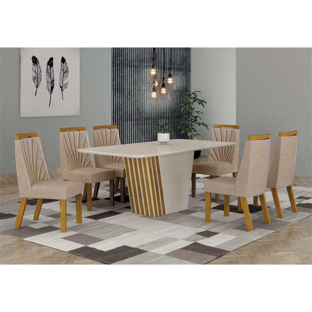 Sala de Jantar Completa com 6 Cadeiras 1,80x0,90m - Liz - Leifer Móveis