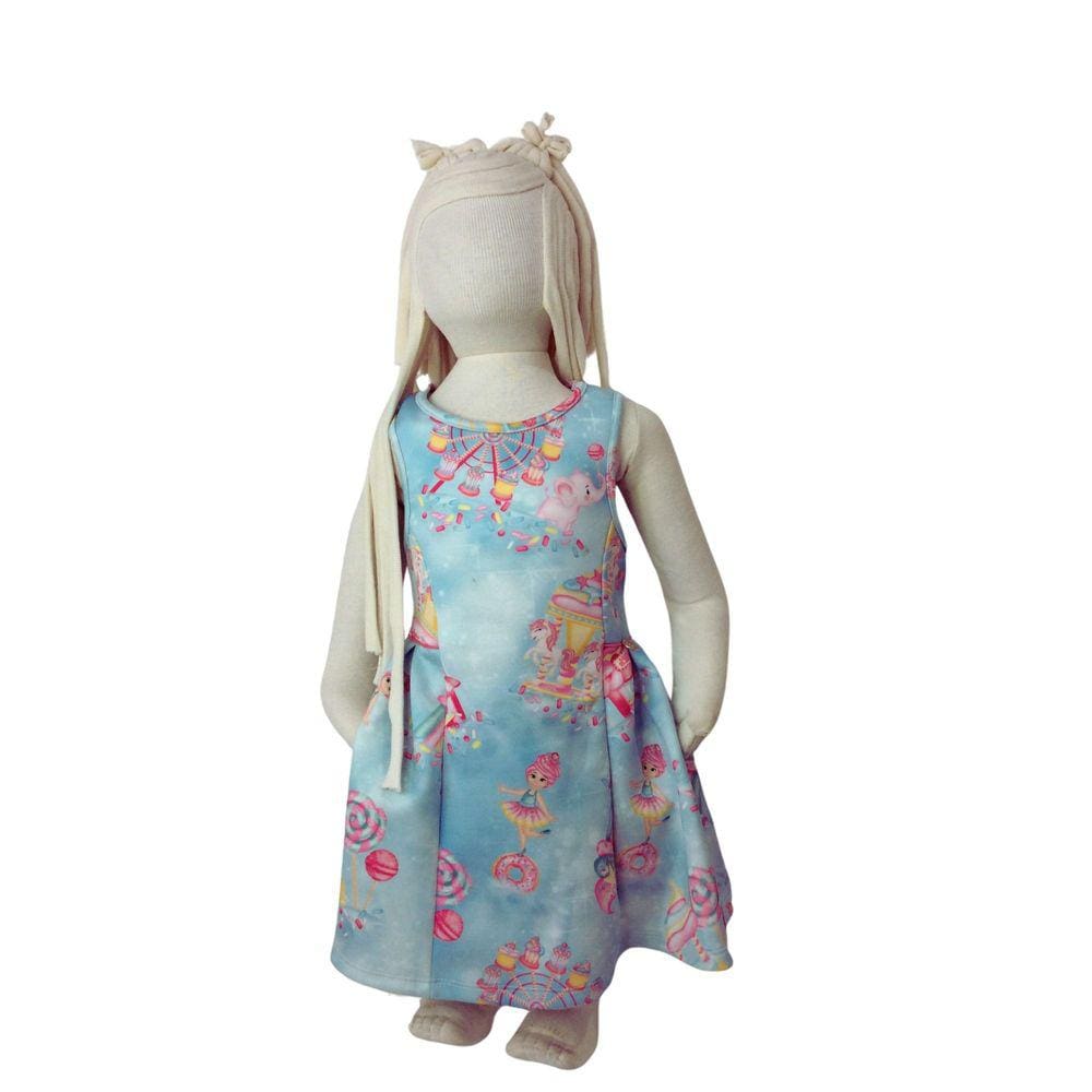 Vestido Casual Infantil Mon Sucre Azul Estampado tam 2