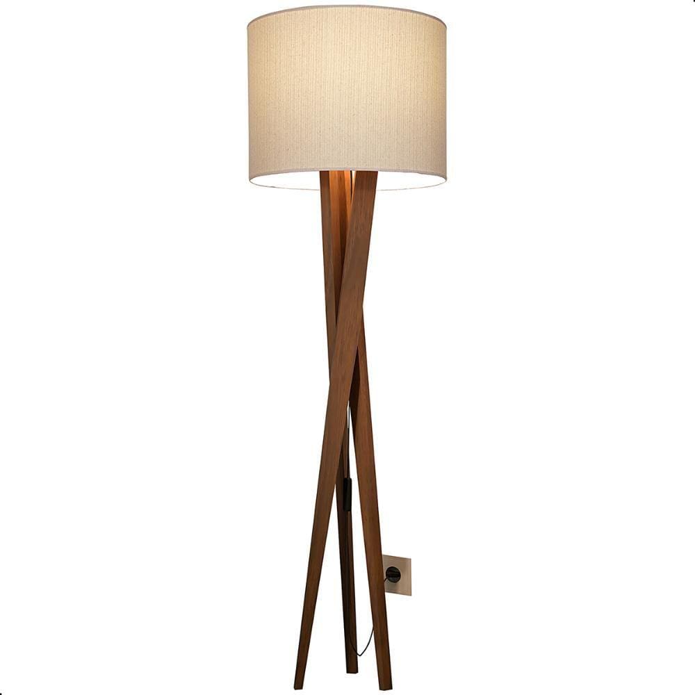 Luminária de Chão Paris com Pés de Madeira e Tecido Mônaco Bege 158cm
